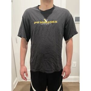 VTG‎ 90s Pittsburg Penguins Lee Sport Blk T-Shirt Lrg Rugged Faded Heavy
